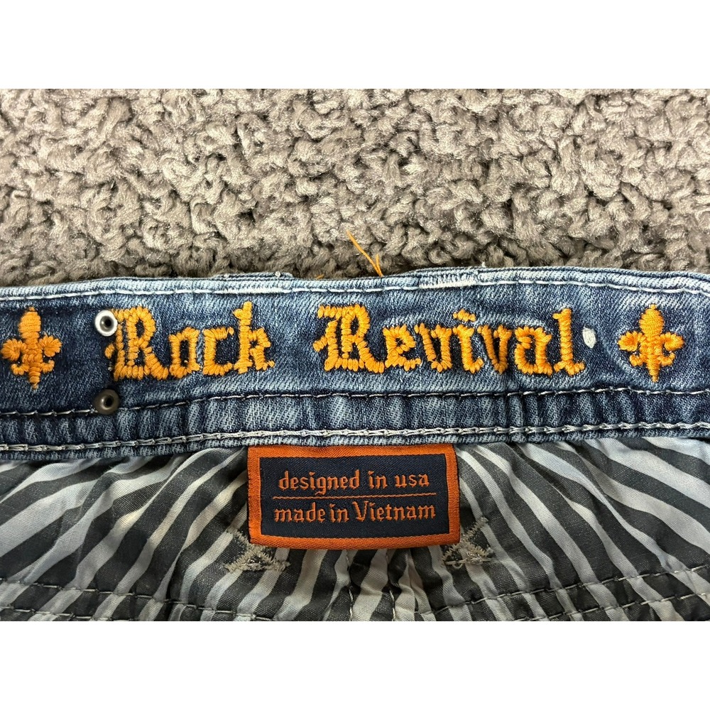 Rock Revival Sapphire Mid-Rise Bootcut Jeans Blue Rhinestone Embroidered 27 - Picture 4 of 10